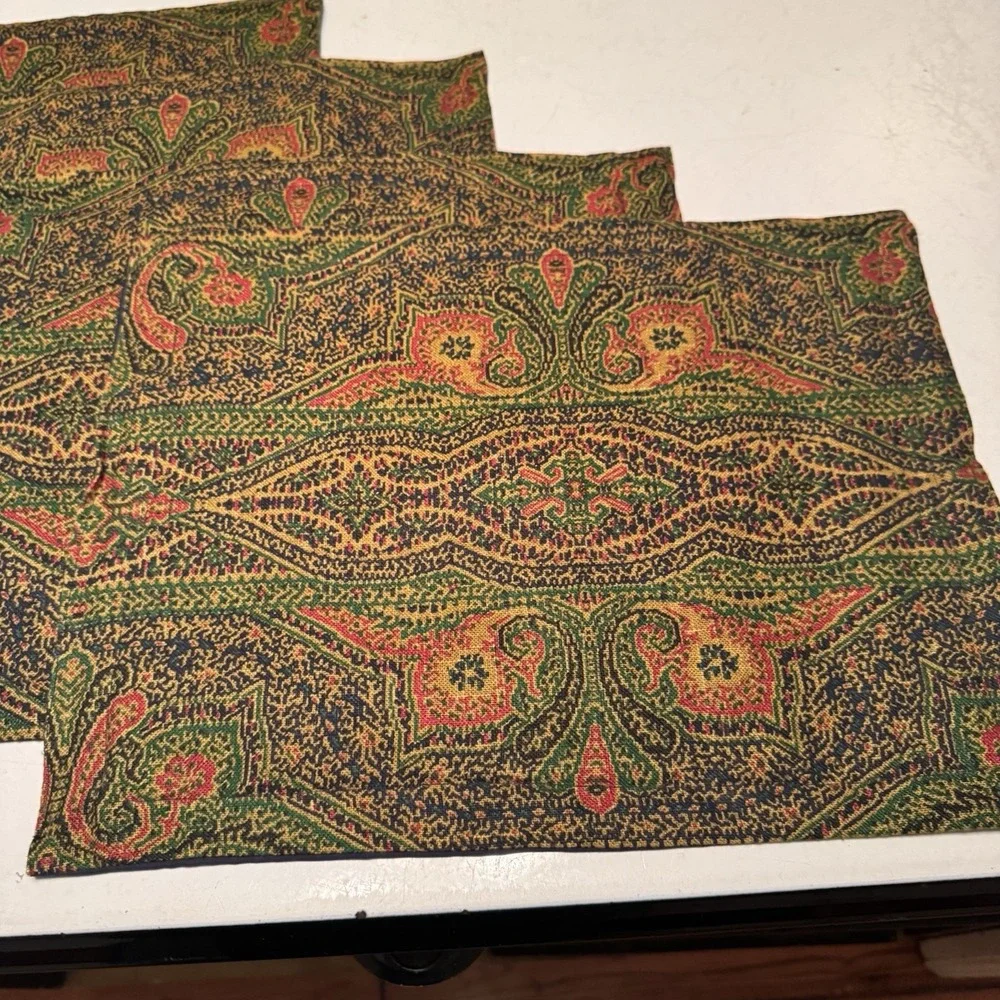 Paisley Quilted Placemats Navy Green Burgundy, &‎ Burgundy Napkins Set Of 8